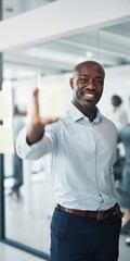 Fototapeta premium Male professional presenting note toward camera in office