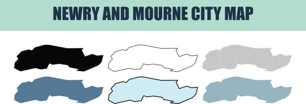 Newry and Mourne city map outlines in various colors and styles on white background for design