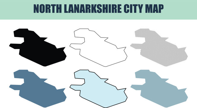 North Lanarkshire city map outlines in various styles on white background