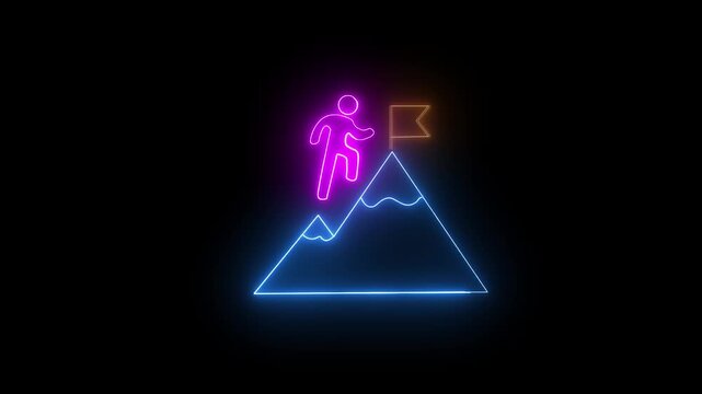 File #: Knickerbocker success icon animation of person on mountain peak with flag.