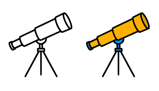Telescope illustration, in line art and colored design, for coloring page