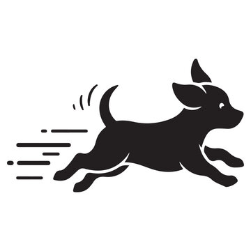 Running dog silhouette vector icon with motion lines for speed and pet agility branding