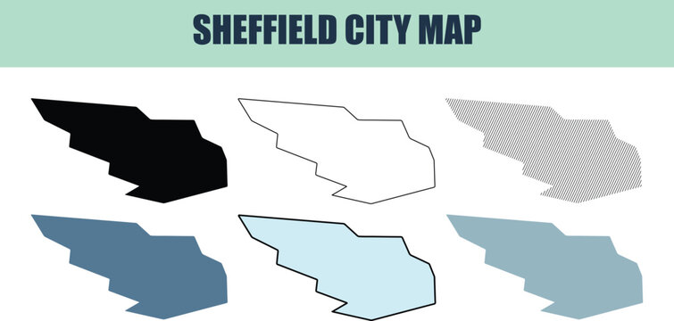 Sheffield city map outlines in various styles and colors for urban planning and navigation concepts