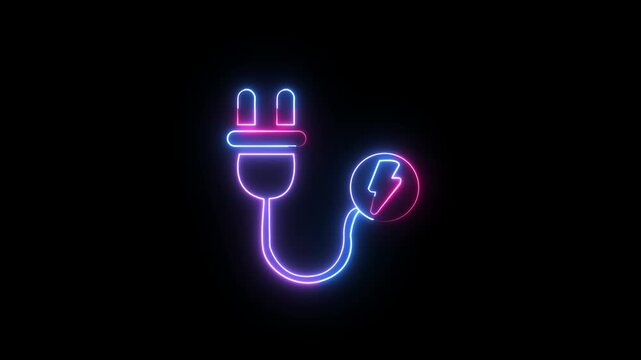 File #: destructibility glowing neon sing charger icon animation green yellow color on black background.