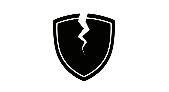 Black and white icon of a broken shield symbol.