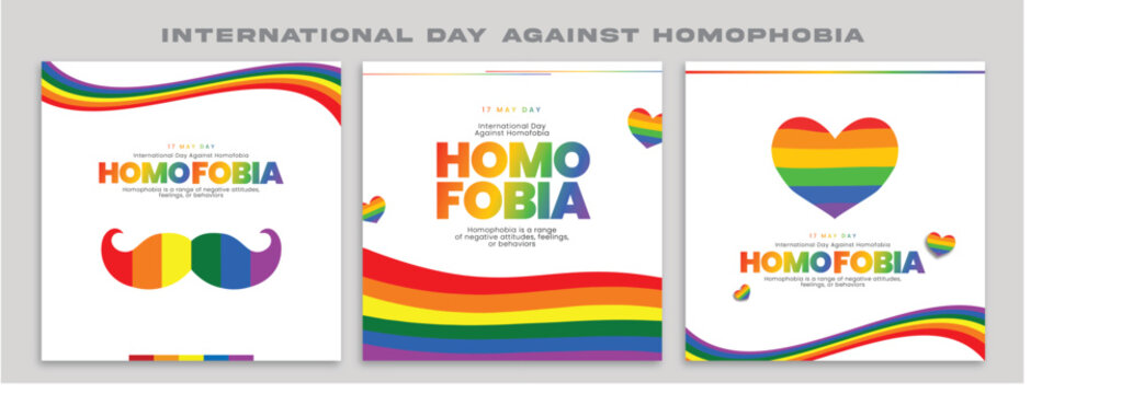 International Day Against Homophobia, Transphobia and Biphobia vector. Different pride flag in heart shape icon set. Day Against Homophobia, Transphobia and Biphobia Poster, May 17. Important day