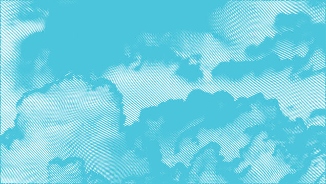 Abstract halftone cloud pattern on blue backdrop