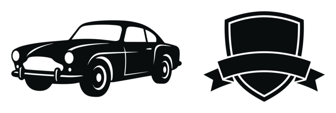 Classic car and emblem on transparent background