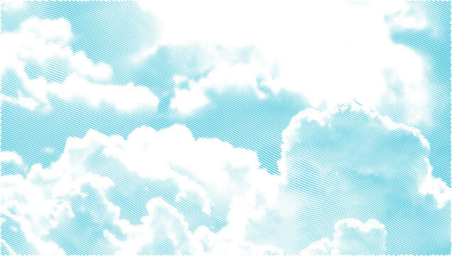 Cyan halftone cloud mesh pattern on transparent ground