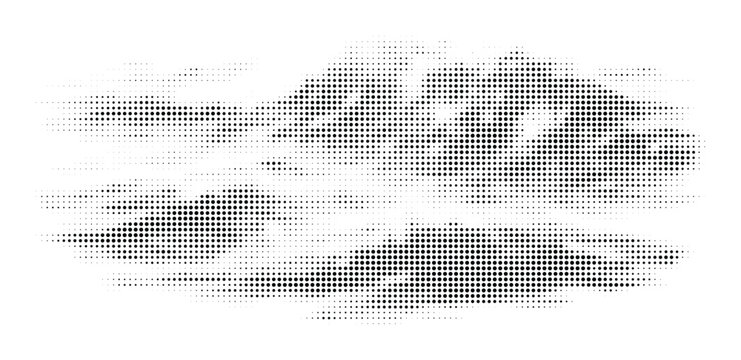 Distorted halftone cloud shapes on transparent background