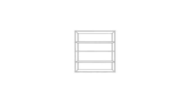 Line drawing of a simple shelving unit with four rectangular shelves and a minimalist frame on a white background.