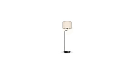 A sleek, adjustable floor lamp with a cream-colored shade stands on a black base against a plain white background. © Andin
