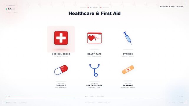 Flat healthcare and first aid medical icon set on bright clean background
