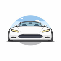 Fototapeta premium Front view of a white sports car with a blue sky background
