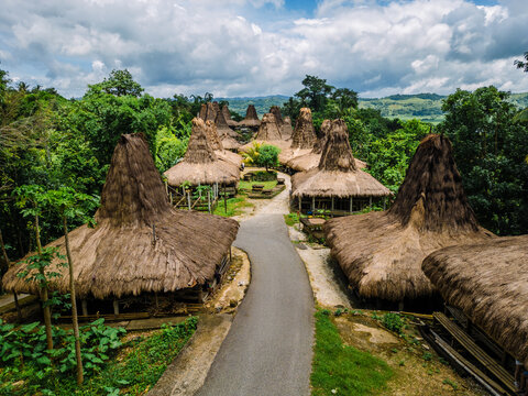 Praijing Traditional Village High Thatched Roof Ancestral Houses in West Sumba