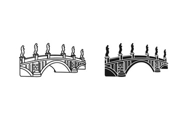 Obraz premium Ornate Bridge Vector Art, Architectural Landmark Illustration, Classical Structure Design, Cityscape Element