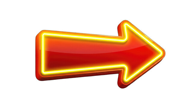 Glossy red arrow with bright yellow neon outline 3d rendering isolated on transparent background for design projects and marketing materials