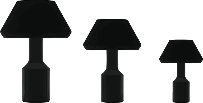 Black lamp icons, modern table lamps, minimalist lighting, vector silhouette set