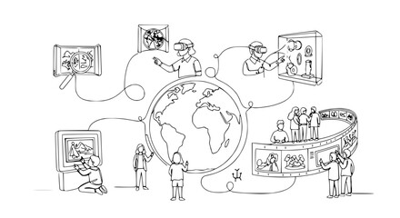 Obraz premium Global Digital Museum Experience: VR, Interactive Exhibits, and Art Galleries Connected