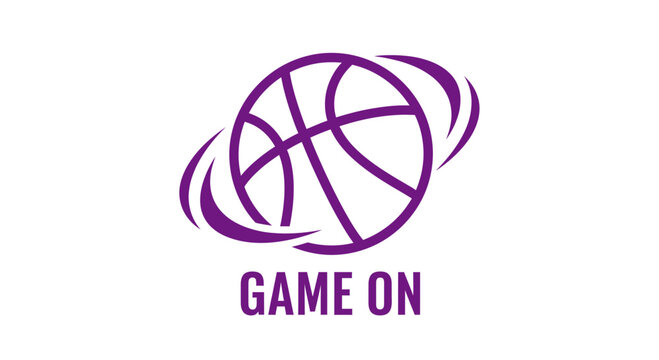 Basketball Game Graphic With Purple Accents and Ready for Playing, Game On Text