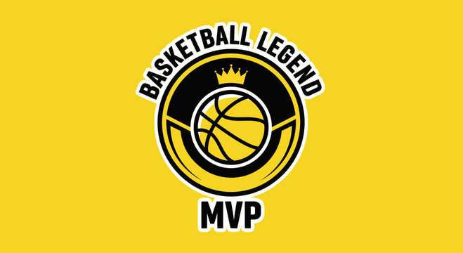 Basketball Legend And Mvp Badge Emblem On Yellow Background Design