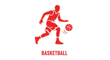 Obraz premium Basketball Player Dripping The Ball, Red Silhouette Against White Background Graphic Vector