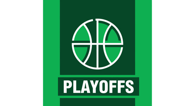 Basketball Playoff Logo On Green Backdrop Perfect Design For Sports Tournament Advertising
