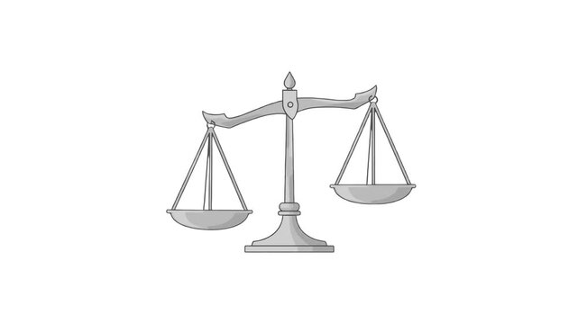 A clean, minimalist 2D vector graphic of silver scales of justice. This neutral-colored icon is isolated on a white background, making it perfect for law-related presentations, websites, or educationa