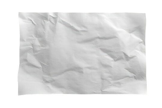 Crumpled white paper texture blank background, creased surface for message, scrap, or advertisement on transparent layer