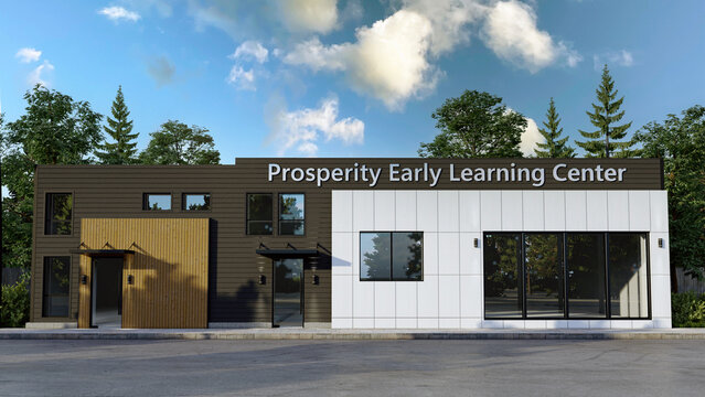 Modern Early Learning Center Building Exterior with Contemporary 3D Architecture and Daycare Facility Design