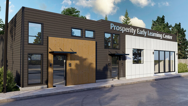 Modern Early Learning Center and Preschool Building Exterior Architectural 3D Render