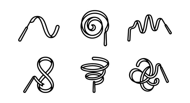 Set of various shapes of shoelaces, ribbons, or strings