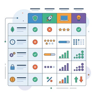 Flat vector illustration of comparison icons and charts