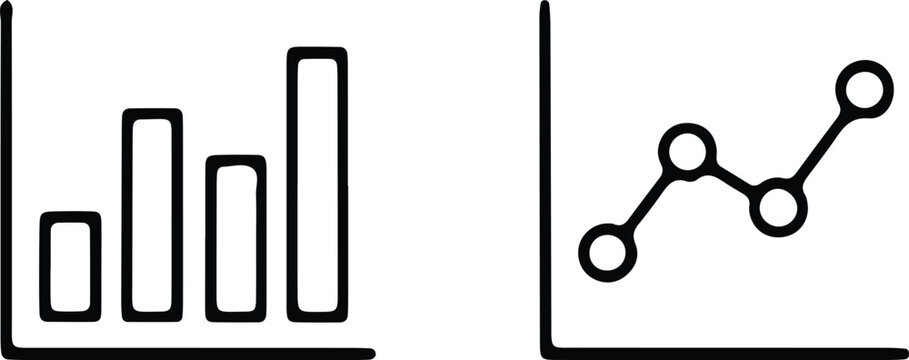 Bar chart and line graph icons for data analysis and statistics  business and finance concept