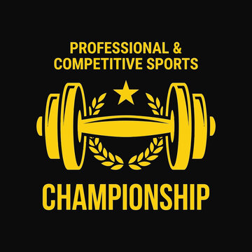 Bold Championship Emblem Featuring Dumbbell, Star, and Laurel Wreath, Professional Sports