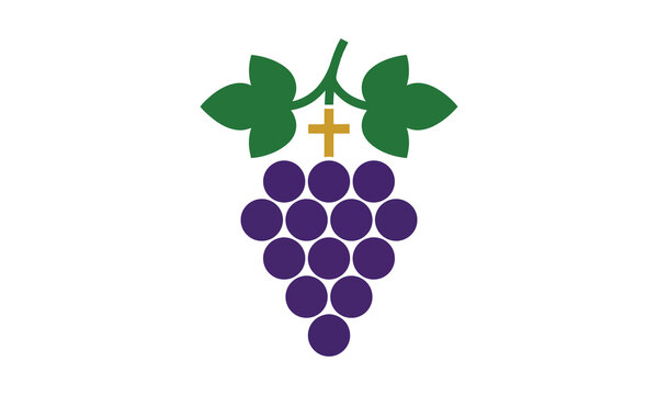 Grape bunch with cross symbol, religious wine and eucharist concept.