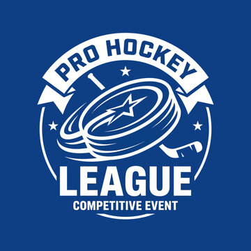 Bold Pro Hockey League Emblem Designed With Puck Stars Logos For Competitive Sports Events