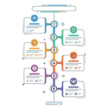 Vertical timeline infographic showing business process steps