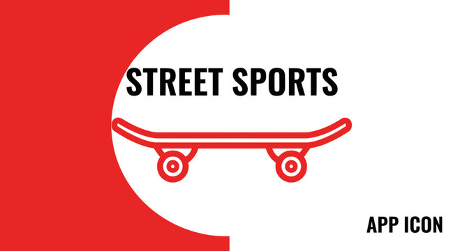 Bold Skateboard Illustration for Street Sports App, Red and White Icon Design