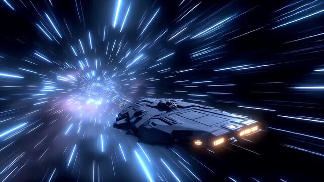 Space universe exploration, fantasy, mysterious. A vivid digital artwork depicts a futuristic space scene. A sleek, dark, armored vehicle with glowing orange headlights is the main subject.