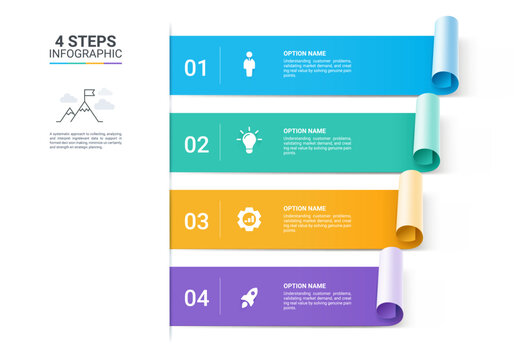 Modern infographic template with colorful paper roll elements, business icons. Can be use diagram, timeline, workflow and background