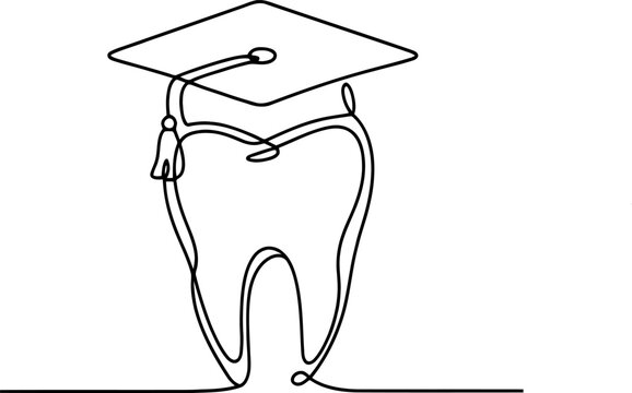 Continuous line drawing Dental education, tooth graduation, line art, continuous one line drawing, dental degree