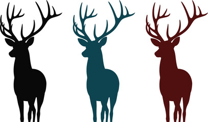 Deer silhouettes, colorful reindeer icons, animal graphics, vector illustrations © KABIR678