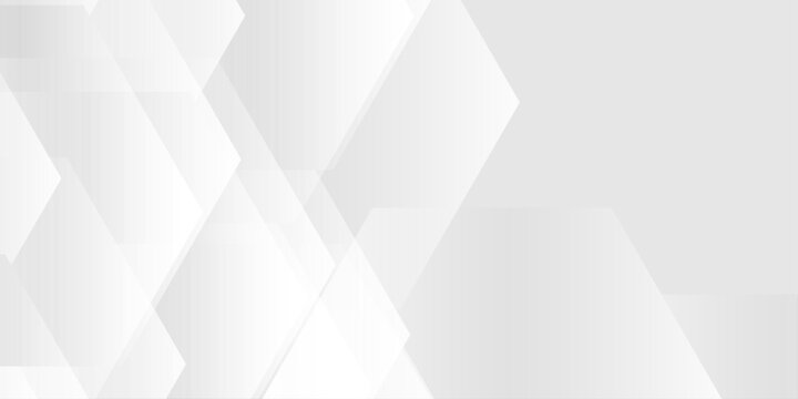 Abstract white and gray geometric background with overlapping diamond and hexagon shapes in a subtle gradient style. An architectural arrangement of translucent geometric shapes.