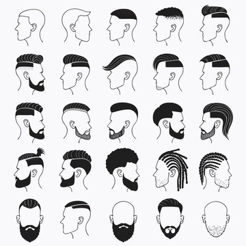 Stylish men's haircuts paired with various beard styles in black and white  
