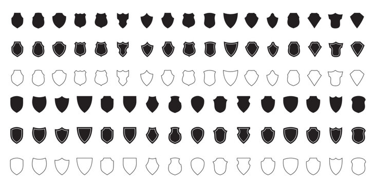 Collection of various shield shapes and designs in black and white for graphic resources  various shield shapes and designs in black and white for graphic resources