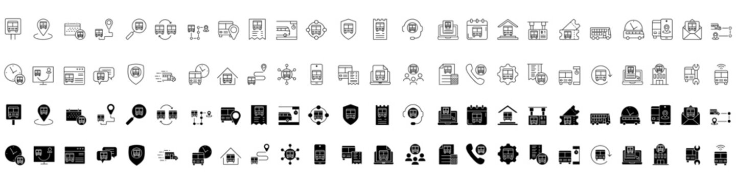Bus icon vector set. Public transport Illustration sign collection. Bus stop symbol. Bus station logo. Bus route web icons.