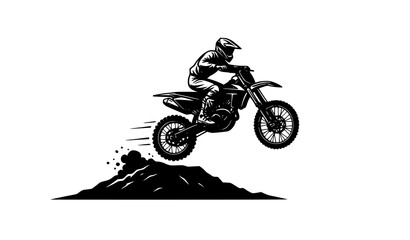 Obraz premium Silhouette motocross racer jumping over ramp vector icon illustration isolated on white background