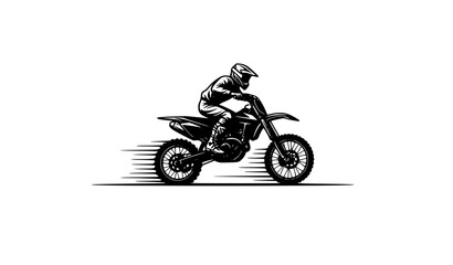 Side view motocross rider silhouette vector illustration in racing action isolated on white background © Nittika