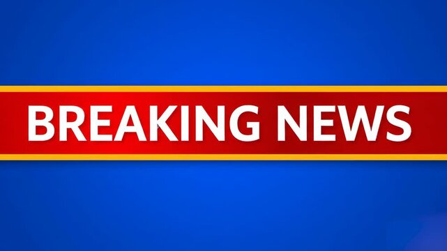 Dynamic red "BREAKING NEWS" lower third ticker banner moving across a vibrant blue background. Ideal for news broadcasts, urgent announcement videos, media streaming overlays, youtube news templates, 